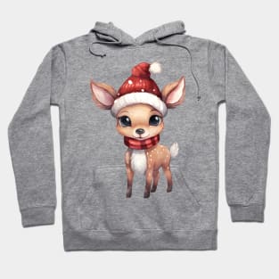 White-Tailed Deer in Santa Hat Hoodie